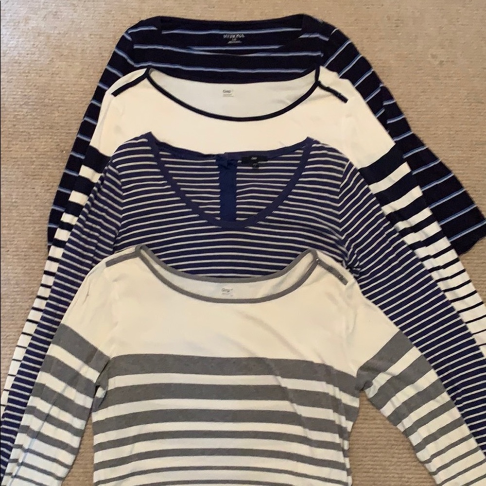 bundle of 4 long-sleeved, striped shirts